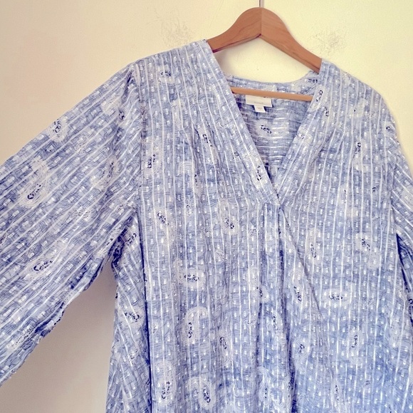 J. Jill Blue White Paisley Stripe Embroidered Caftan Maxi Coastal Summer - Picture 6 of 15